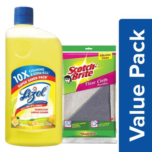 Buy bb Combo Lizol Surface Cleaner - Citrus 975 ml + Scotch Brite Floor  Cleaning Cloth 1 pc Online at Best Price of Rs 275 - bigbasket