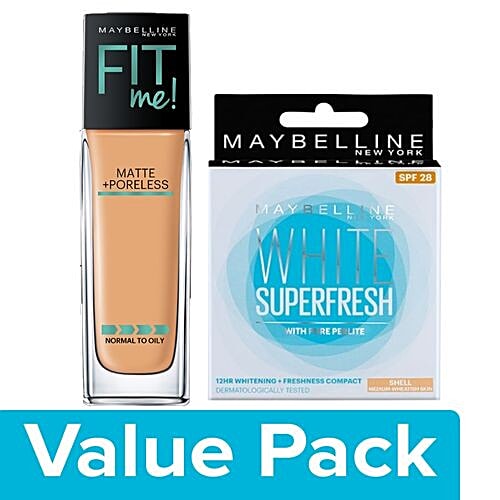 Maybelline New York Fit Me - Foundation 30ml + New York White Super Fresh Compact 8g Shell, Combo 2 Items