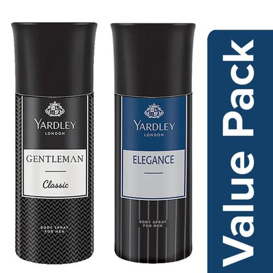 Yardley London Elegance Deodorant-For Men 150 ml + Gentleman Classic Deodorant-For Men 150 ml, Combo (2 Items)