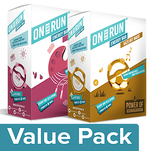 On The Run Energy Bar Fig & Date 6 pcs + Energy Bar Hazelnut Magic 6 pcs, Combo 2 Items 