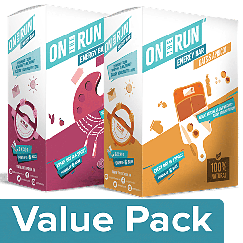 On The Run Energy Bar Oat & Apricot 6 pcs + Energy Bar Fig & Date 6 pcs, Combo 2 Items 