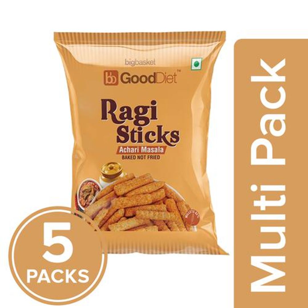 GoodDiet Ragi Sticks - Achari Masala, 5x30 g (Multipack)