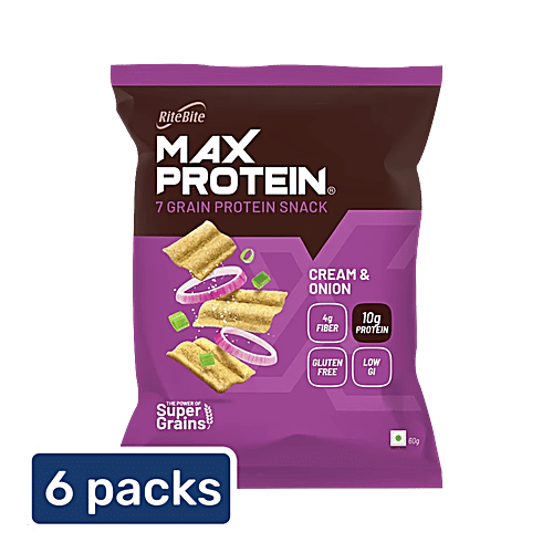 RiteBite Max Protein Cream & Onion 10g Protein Chips, 6x60 g (Multipack)