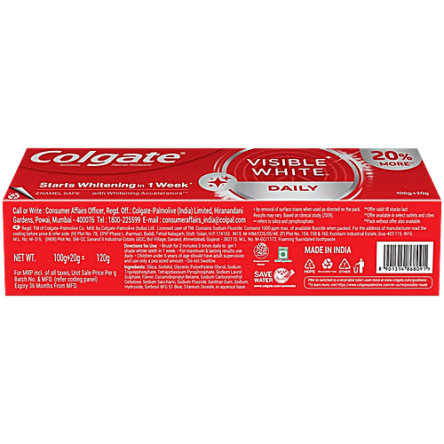 Colgate Toothpaste - Visible White, Dazzling White, Sparkling Mint, 4x100 g (Multipack) 