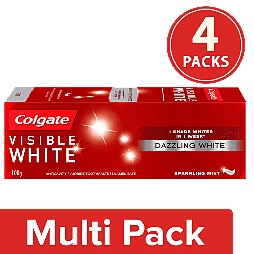 Colgate Toothpaste - Visible White, Dazzling White, Sparkling Mint, 4x100 g (Multipack) 