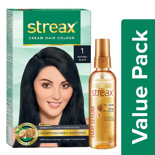 Buy Streax Cream Hair Colour - Natural Black 120 ml + Hair Serum With  Walnut Oil 100 ml Online at Best Price of Rs 459 - bigbasket