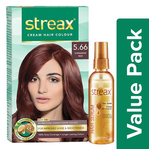 Buy Streax Cream Hair Colour - Cinnamon Red 120 ml + Hair Serum With Walnut  Oil 100 ml Online at Best Price of Rs 469 - bigbasket