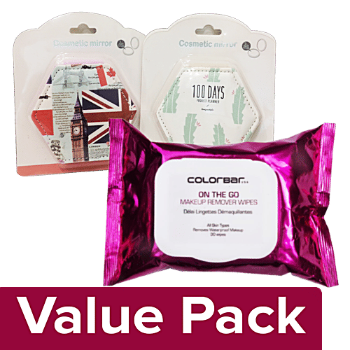 bb Combo Colorbar On The Go Makeup Remover Wipes With A Free Vanity Mirror, Combo (2 Items) 