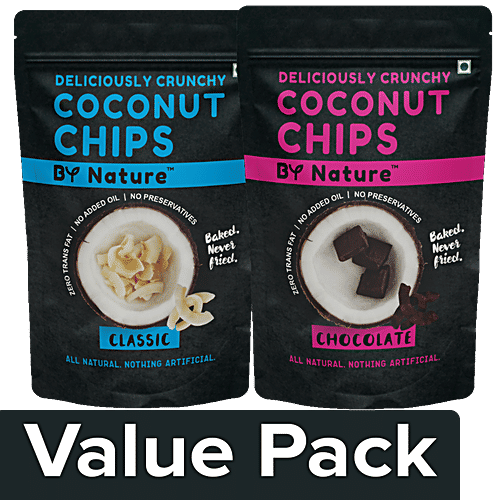 By Nature Baked Coconut Chips - Chocolate, Snack Pack 30 g + Classic, Snack Pack 30 g, Combo 2 Items 