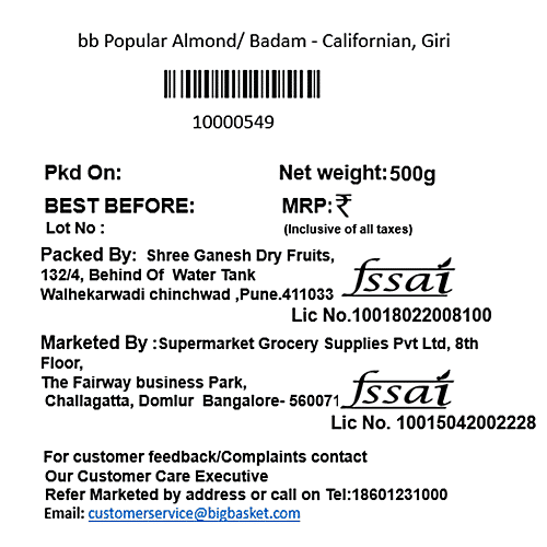 bb Popular Almond/Badam - Californian, Giri, 2x500 g Multipack 