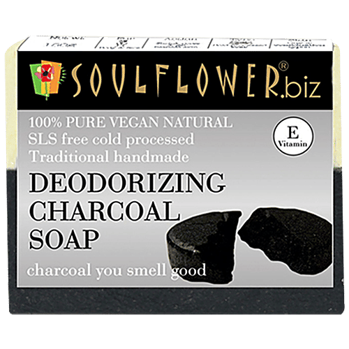 Soulflower Cold Processed Deodorizing Charcoal Handmade Soap, 2x150g (Multipack) 
