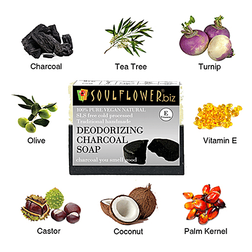 Soulflower Cold Processed Deodorizing Charcoal Handmade Soap, 2x150g (Multipack) 