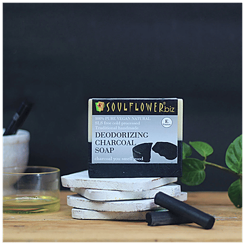 Soulflower Cold Processed Deodorizing Charcoal Handmade Soap, 2x150g (Multipack) 