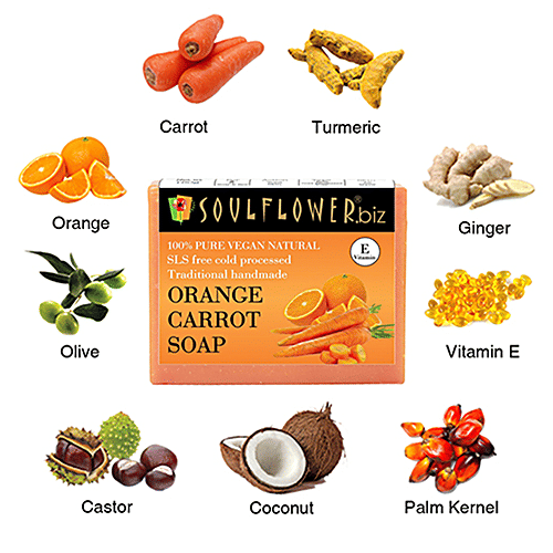 Soulflower Cold Processed Orange Carrot Handmade Soap, 4x150g (Multipack) 