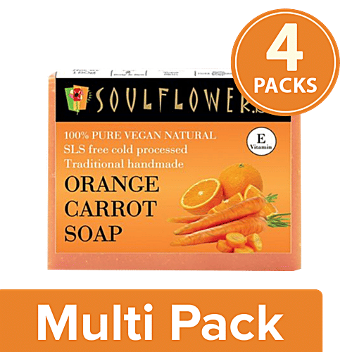Soulflower Cold Processed Orange Carrot Handmade Soap, 4x150g (Multipack) 