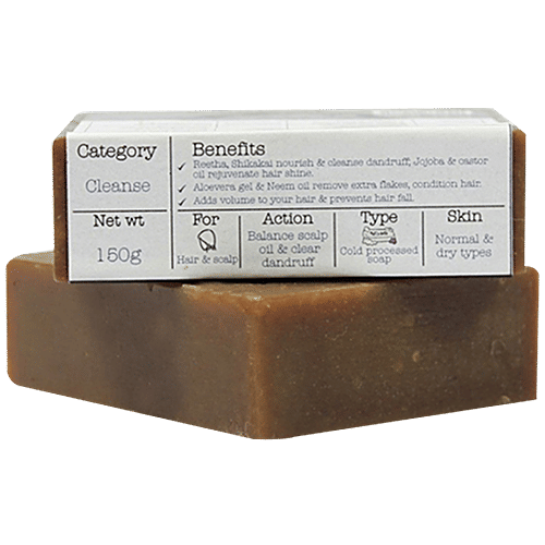 Soulflower Cold Processed Neem Henna Anti Dandruff Shampoo Bar Soap - For Shiny Hair, 2x150g (Multipack) 