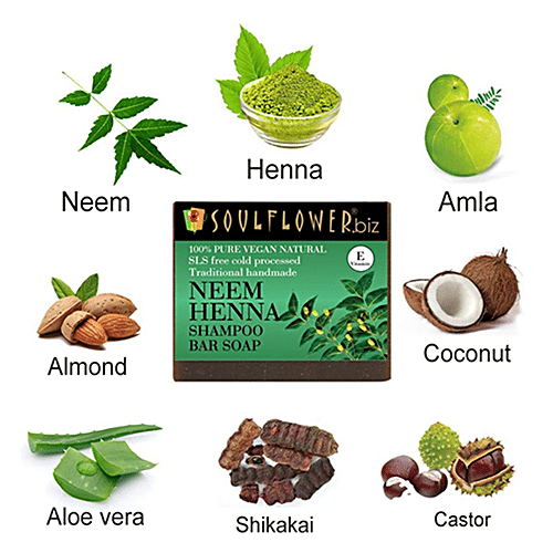 Soulflower Cold Processed Neem Henna Anti Dandruff Shampoo Bar Soap - For Shiny Hair, 2x150g (Multipack) 
