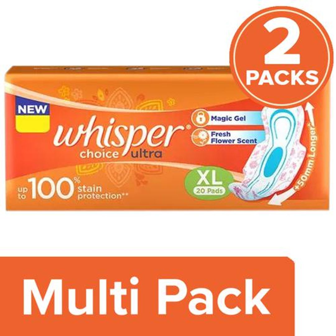 Whisper  Sanitary Pads - Choice Ultra Wings Extra Large, 2x20 pcs (Multipack)