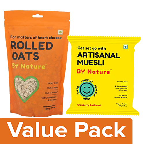 By Nature Oats - Rolled 200 g + Artisanal Muesli - Cranberry & Almond 40 g, Combo 2 Items 