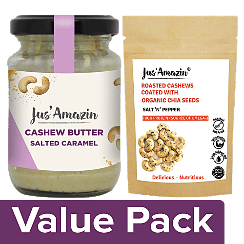 Buy Jus Amazin Cashew Butter Salted Caramel 25g+Roasted Cashews Coated