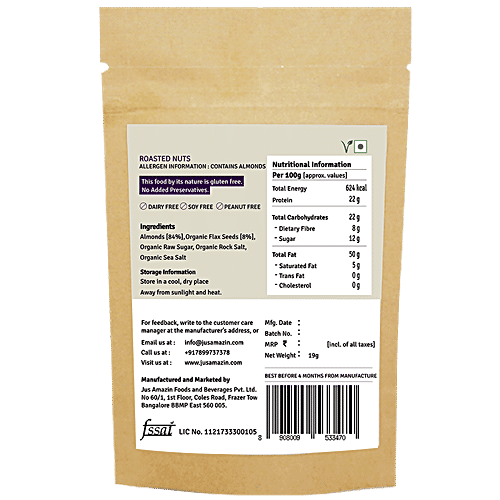 Jus Amazin Almond Butter Dark Chocolate 200g+Roasted Almonds Coated Organic Flax Seeds 19 g, Combo 2 Items 