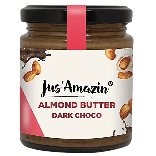 Jus Amazin Almond Butter Dark Chocolate 200g+Roasted Almonds Coated Organic Flax Seeds 19 g, Combo 2 Items 