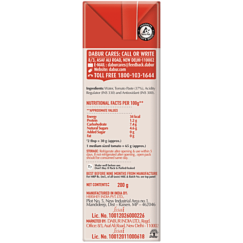 Dabur Hommade - Tomato Puree, 2x200 g Multipack From Ripe Tomatoes, No Added Preservatives, No Added Colour