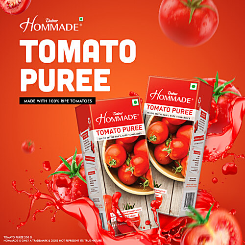 Dabur Hommade - Tomato Puree, 2x200 g Multipack From Ripe Tomatoes, No Added Preservatives, No Added Colour