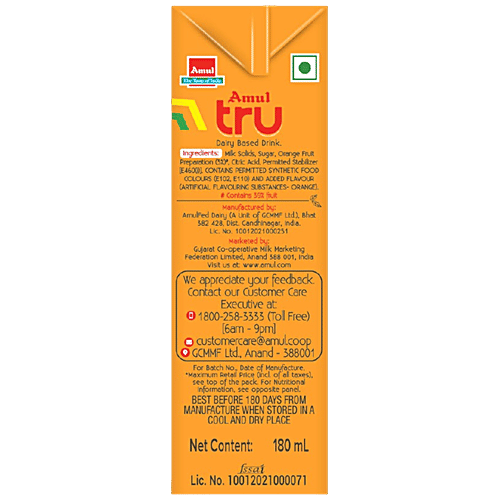 Amul Tru Orange, 4x180 ml Multipack 