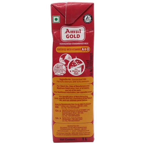 Amul Gold Homogenised Standardised Milk, 2x1 L Multipack 