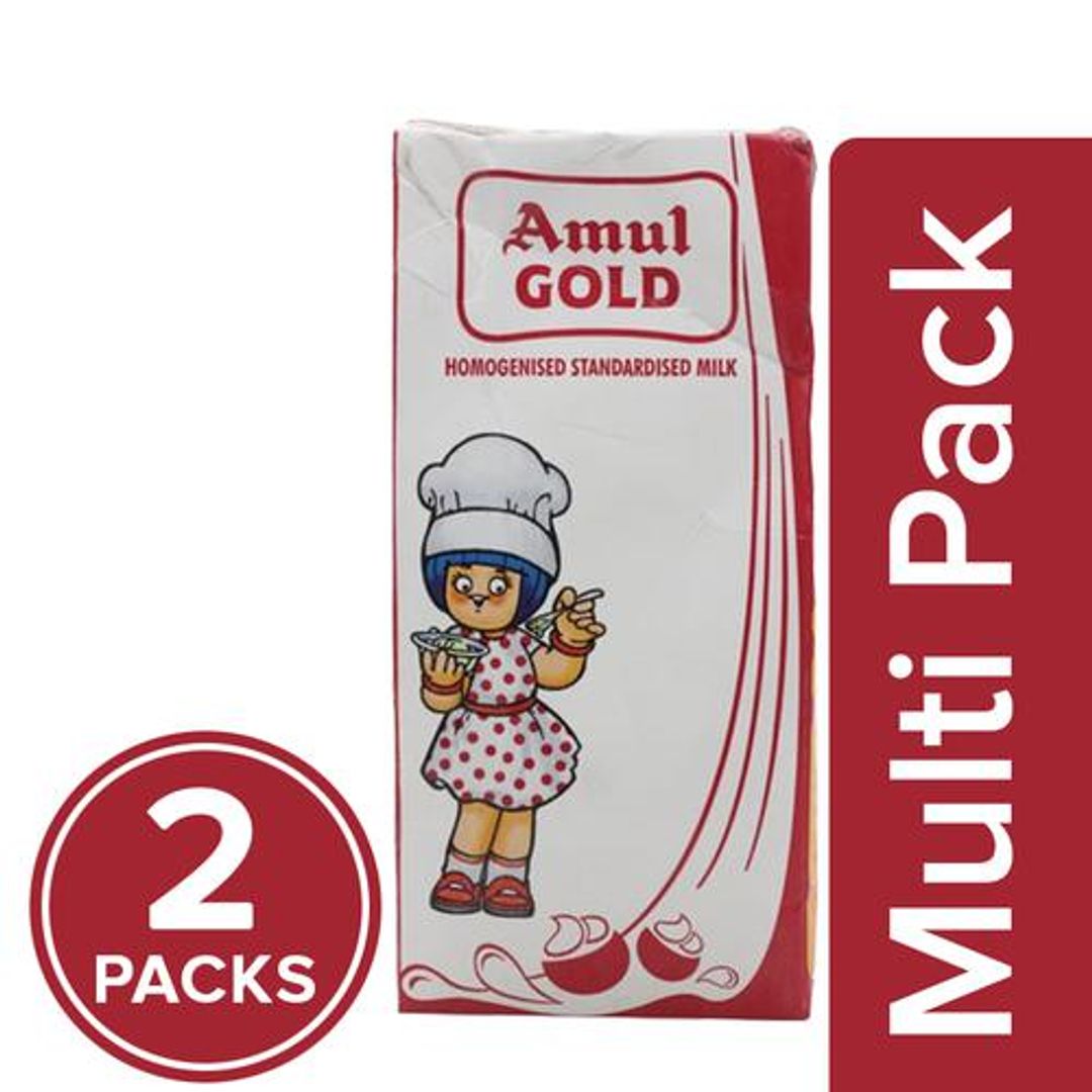 Amul Gold Homogenised Standardised Milk, 2x1 L Multipack