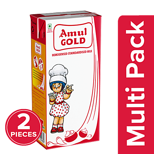 Amul Gold Homogenised Standardised Milk, 2x1 L Multipack 