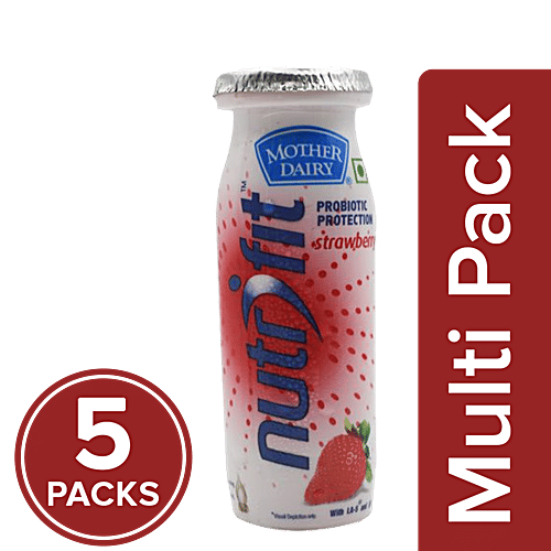 mother dairy Nutrifit Fermented Probiotic Milk Drink - Strawberry, 5x80 ml Multipack 