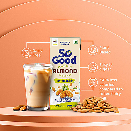 So Good Almond Milk - Natural, Unsweetened, 200 ml Multipack 