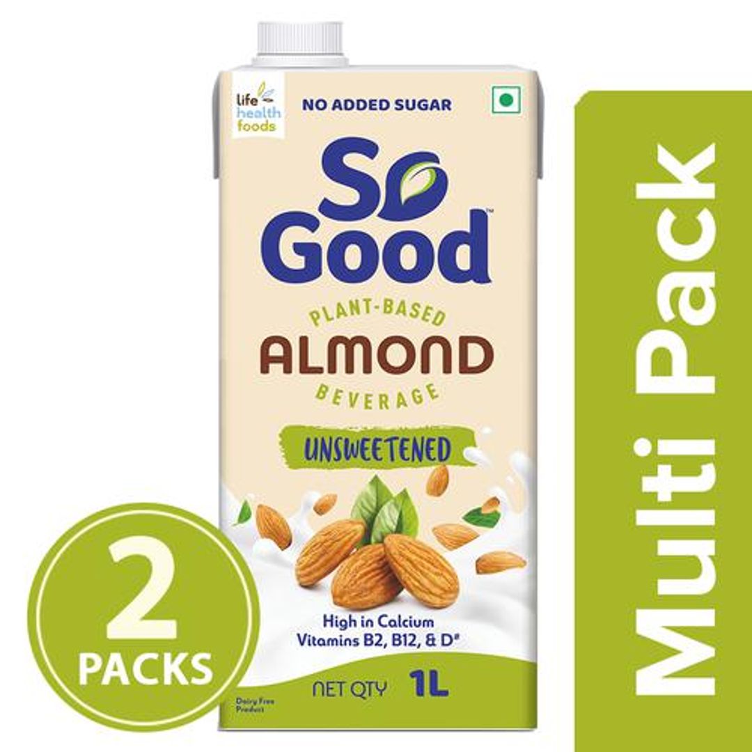 So Good Plant-Based Almond Beverage - Unsweetened, 2x1 L Multipack (Pack of 2)