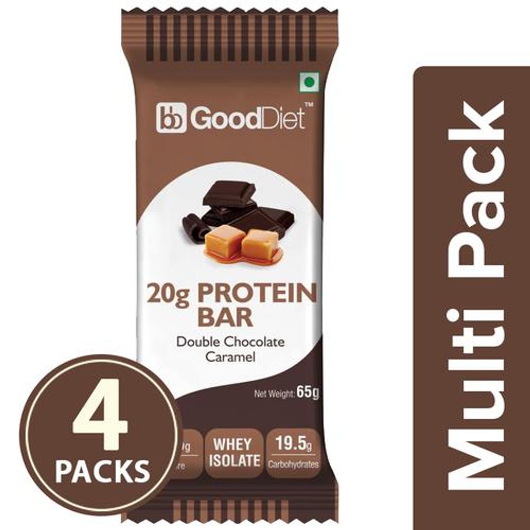 GoodDiet 20g Whey Protein Bar - Double Chocolate Caramel, 4x65 g (Multipack)