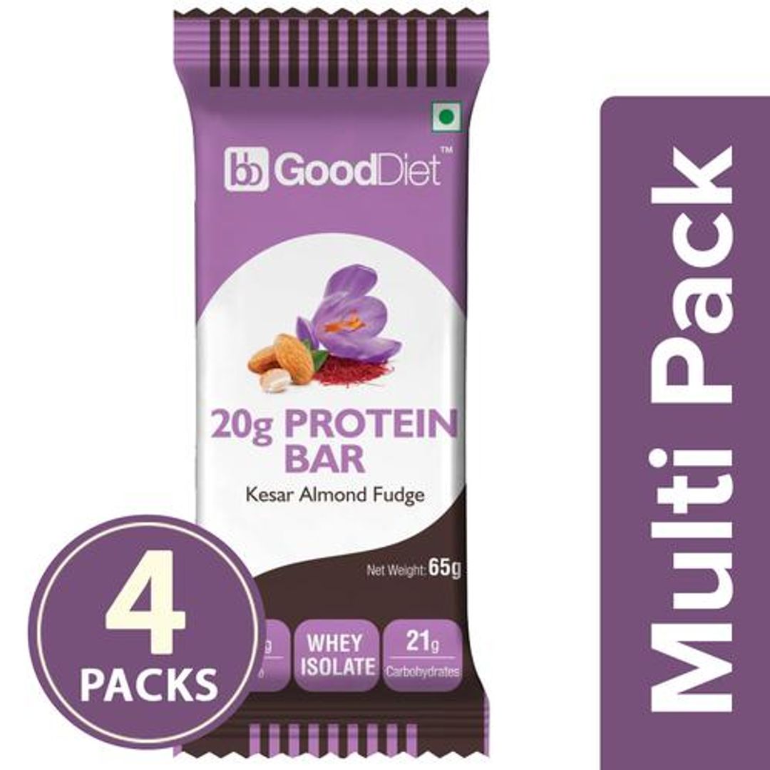 GoodDiet 20g Whey Protein Bar - Kesar Almond Fudge, 4x65 g (Multipack)