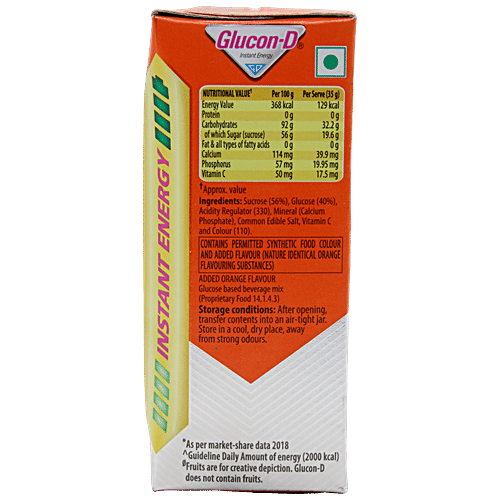Glucon-D Glucose Based Beverage Mix - Orange, 4x200 g Multipack 