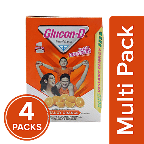 Glucon-D Glucose Based Beverage Mix - Orange, 4x200 g Multipack 