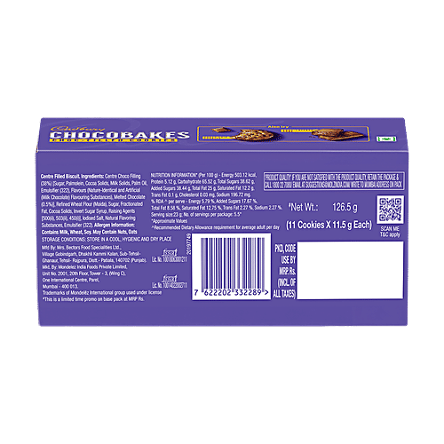 Cadbury Chocobakes Choc Filled Cookies, 2x150 g Multipack 