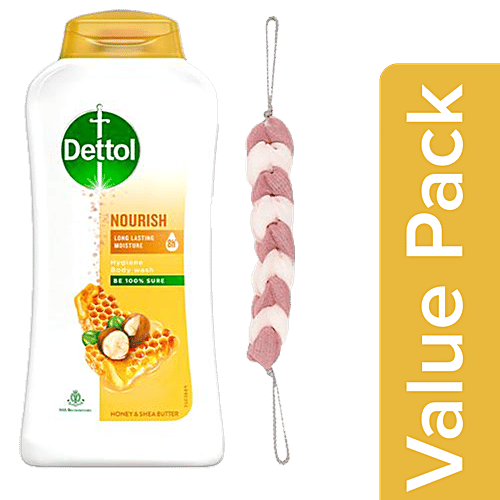 bb Combo BB Home Loofah Pink BH002 PNK 1pc + Dettol Honey Shea Butter Gel Nourish 250ml, Combo 2 Items 