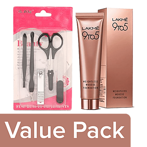 bb Combo Baol ManicureSet BB1225 5pc+Lakme 9to5 Weightles MousseFoundation BeigeVanila25g, Combo 2 Items 
