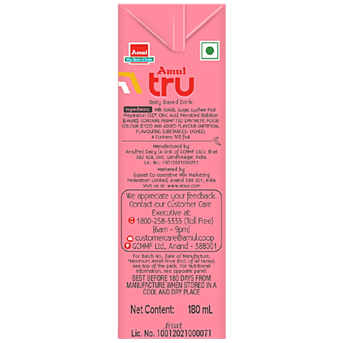 Amul Tru Litchi, 5x180 ml (Multipack) 