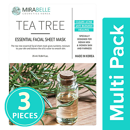 Mirabelle Korea - Tea Tree, Essential Facial Sheet Mask, 3x1 pc Multipack