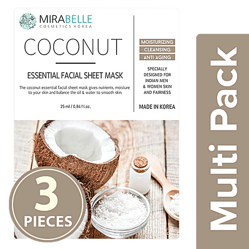 Mirabelle Korea - Coconut, Essential Facial Sheet Mask, 3x1 pc Multipack