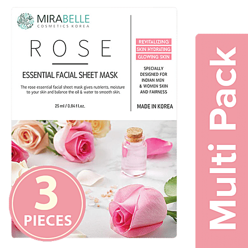 Mirabelle Korea - Rose, Essential Facial Sheet Mask, 3x1 pc Multipack
