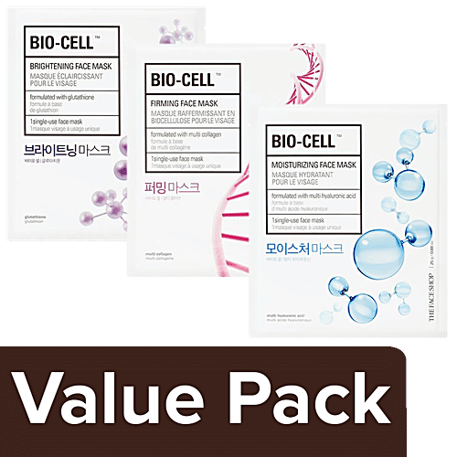 The Face Shop Bio Cell Brightening Masksheet (Pack of 10), Combo 3 Items 