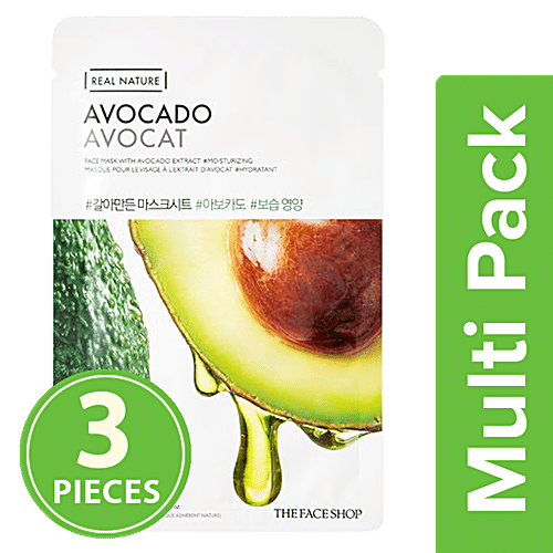 The Face Shop Real Nature Avocado Face Mask, 3x20 g Multipack
