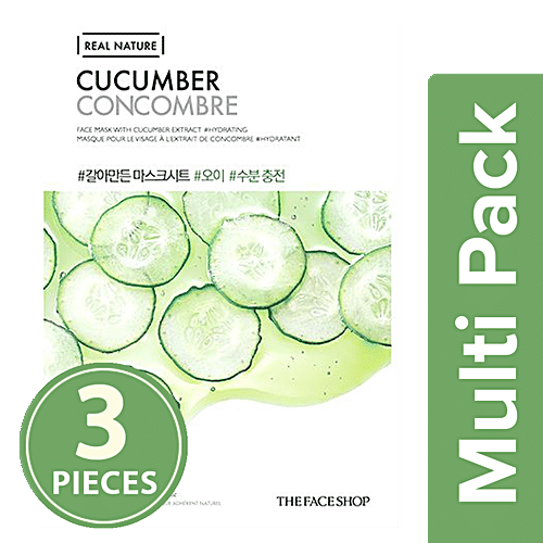The Face Shop Real Nature Cucumber Face Mask, 3x20 g Multipack