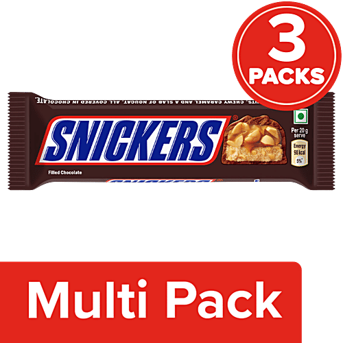 Snickers Peanut Filled Chocolate Bar, 3x40 g (Multipack) Loaded With Peanuts, Nougat, Caramel & Chocolate